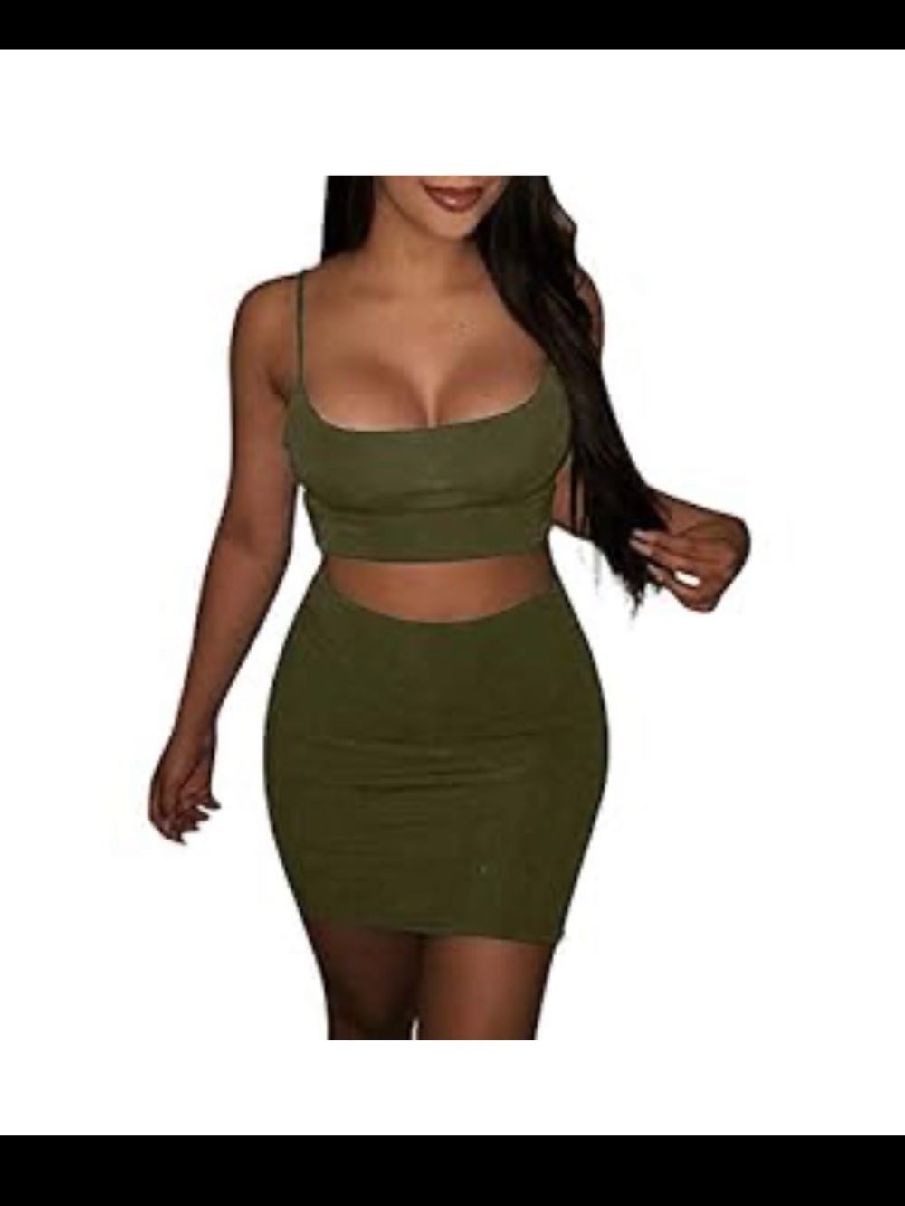 Olive Green Bodycon Mini Skirt Set - Women's